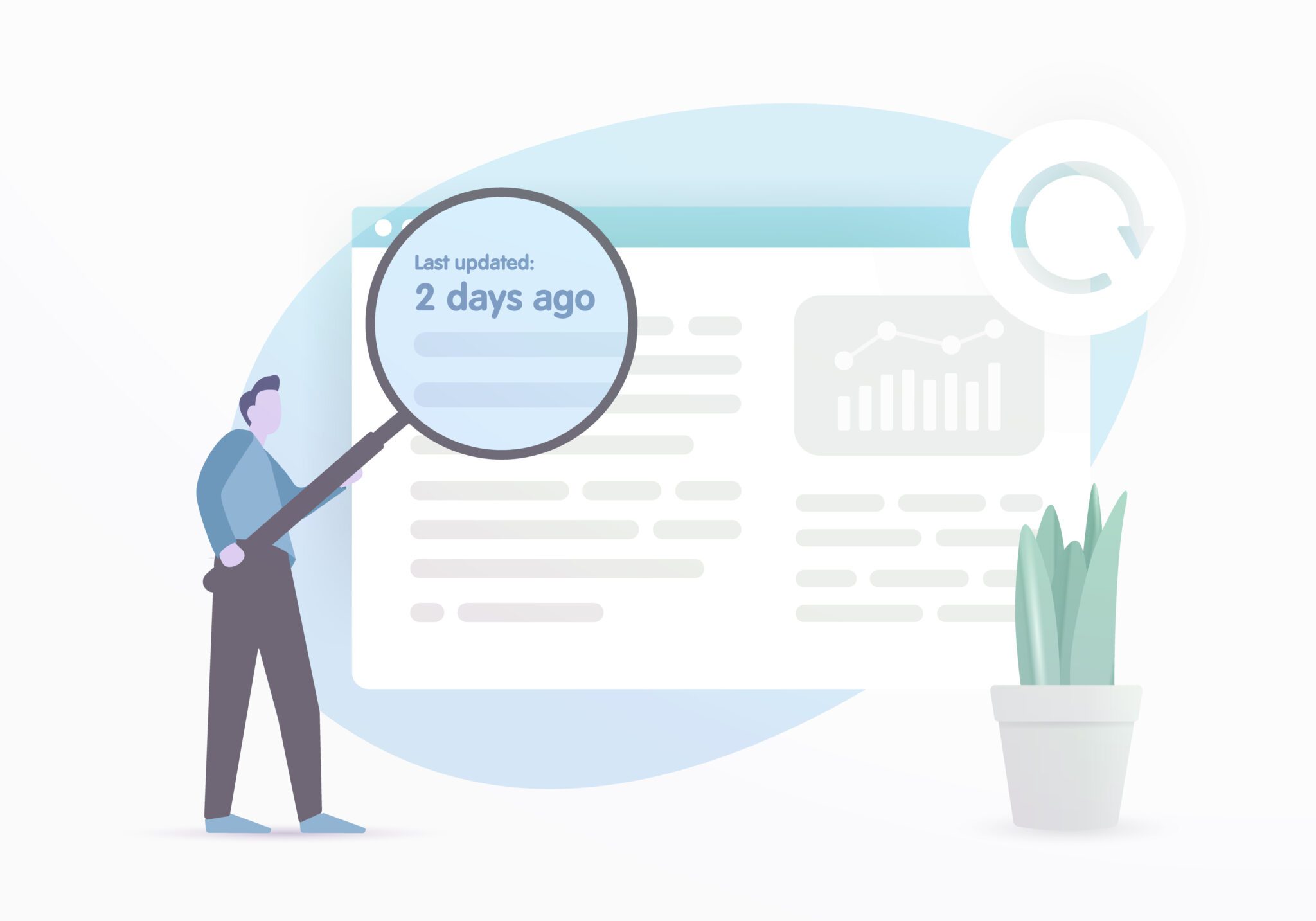 Update Old Content for SEO concept illustration. Updating old blog posts, articles or product pages has been one of the most effective search engine optimization strategy.